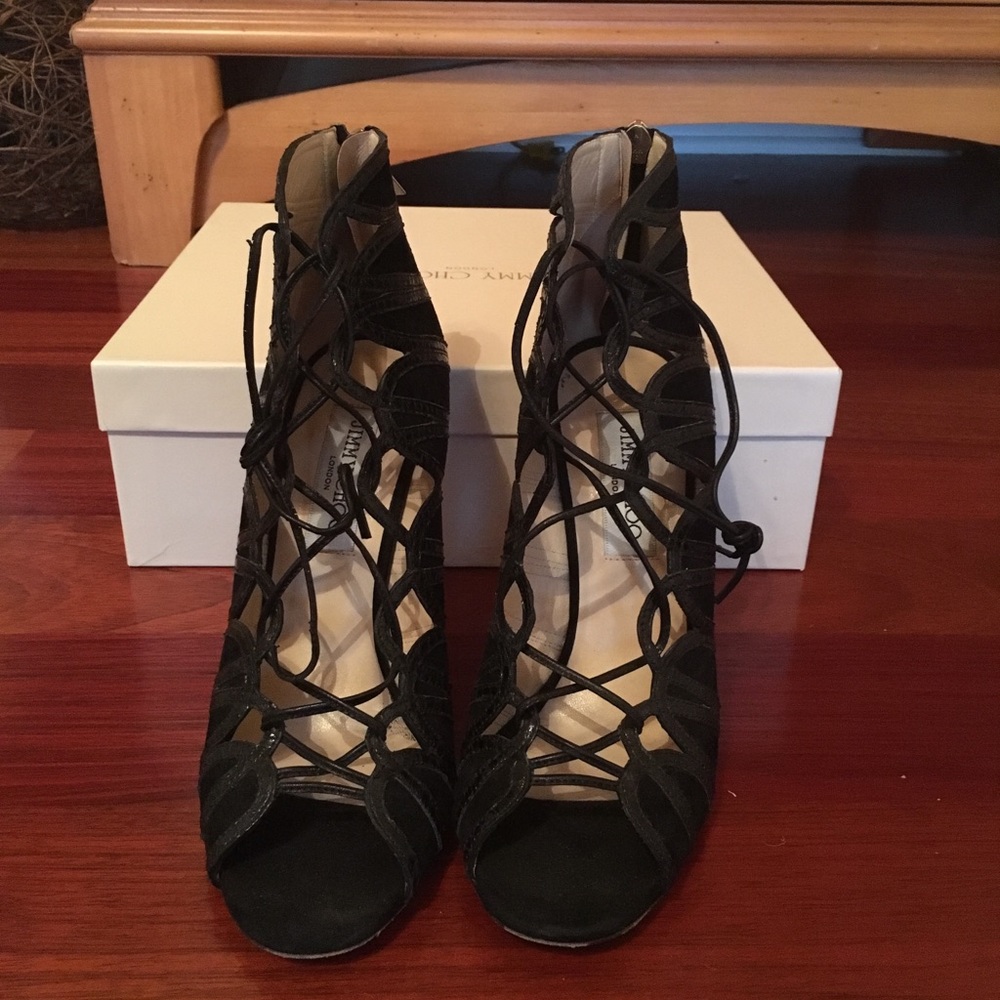 Jimmy Choo Feline Black Suede and snakeskin boots